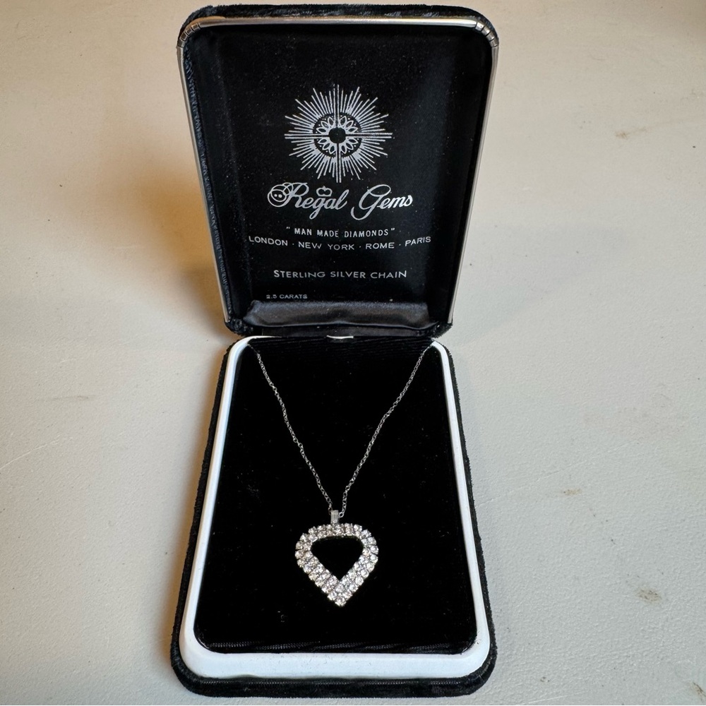 Regal Gems Sterling Silver Man Made Diamond Heart Necklace